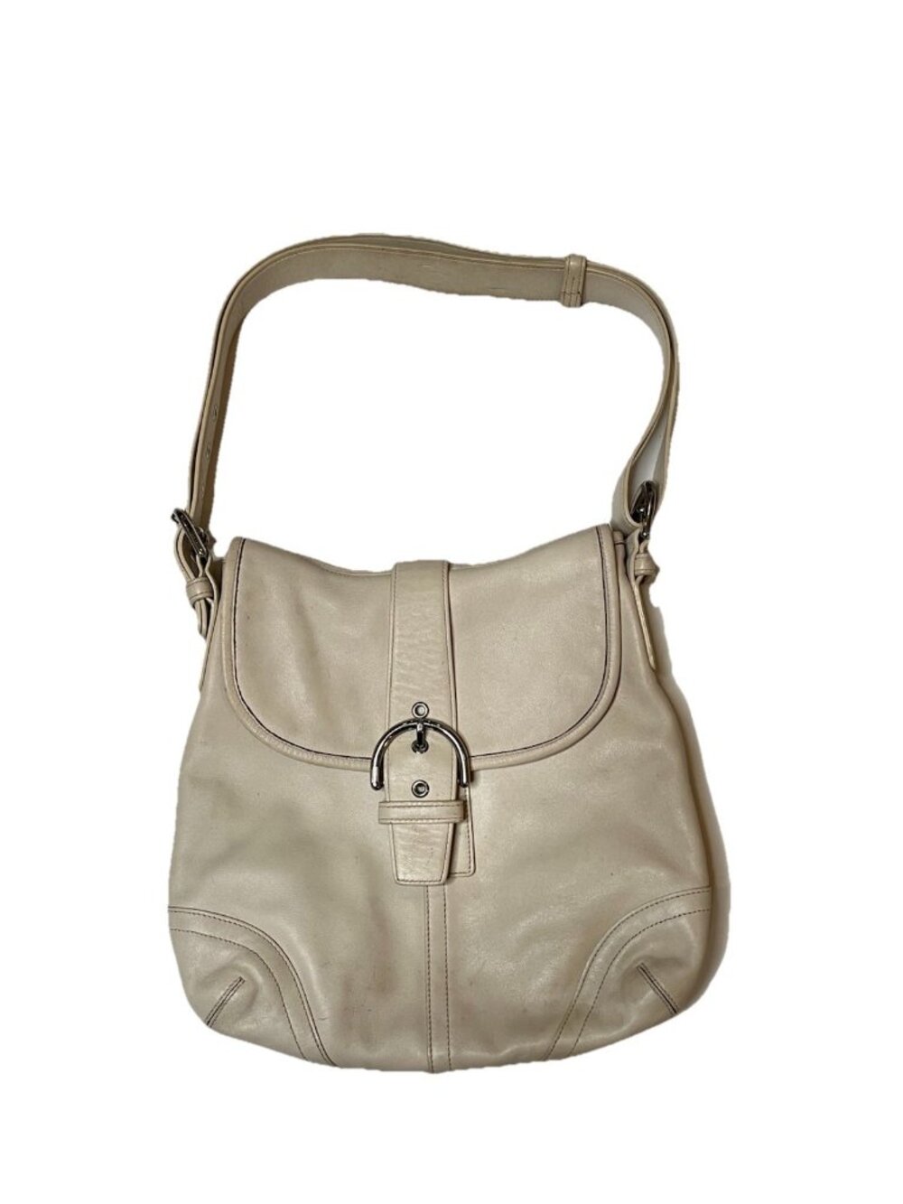 Coach Soho Cream Leather Hobo Shoulder Bag Buckle Flap Y2K 11x11